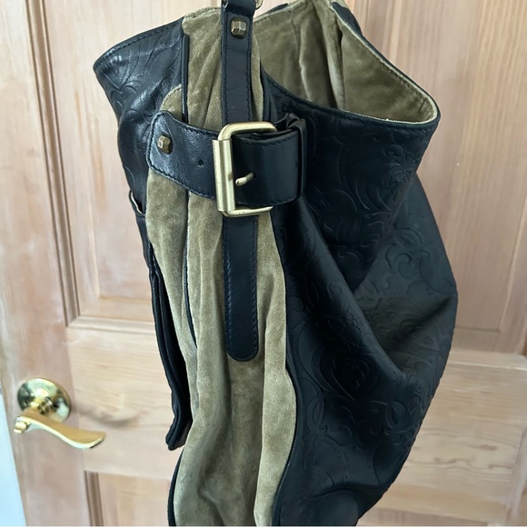 Tracy Reese Black Leather Women’s Hobo Satchel Shoulder Bag Gold Hardware Studs - Picture 3 of 7